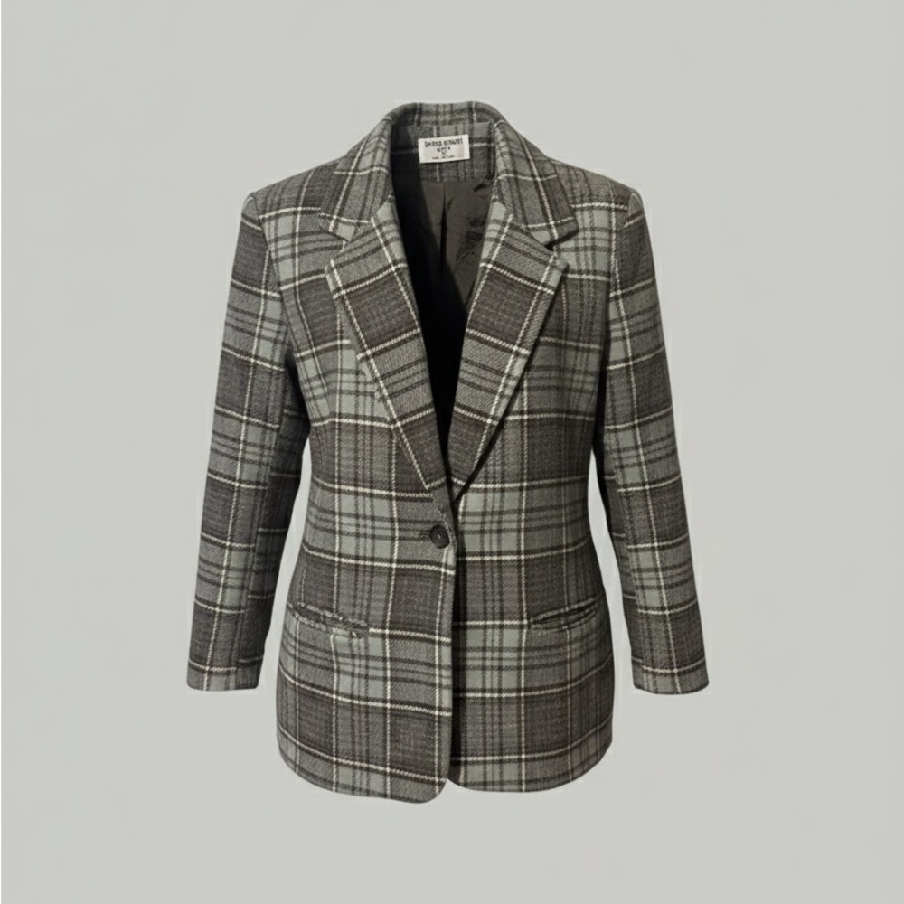 Alfred Dunner Checkered Charcoal and Light Gray Blazer